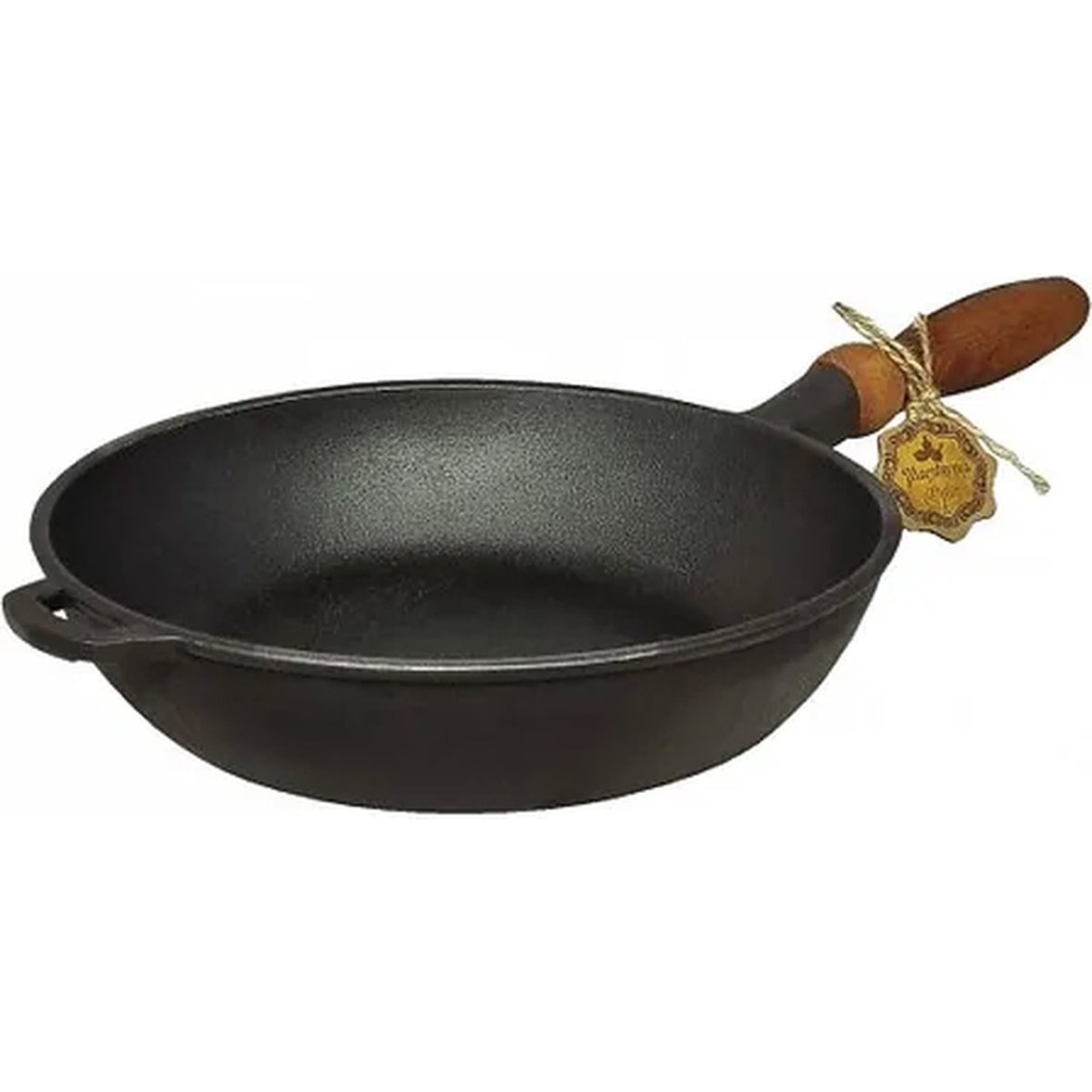 Sartén de hierro fundido - ø 28 x 6 cm - Sartén de hierro fundido para todo tipo de fuegos - Mango de madera - Sin PFAS - Negro