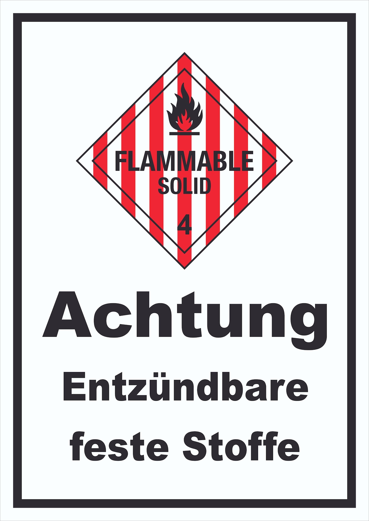 Schild Entzündbare feste Stoffe Flammable Solid hochkant A3 Rückseite selbstklebend