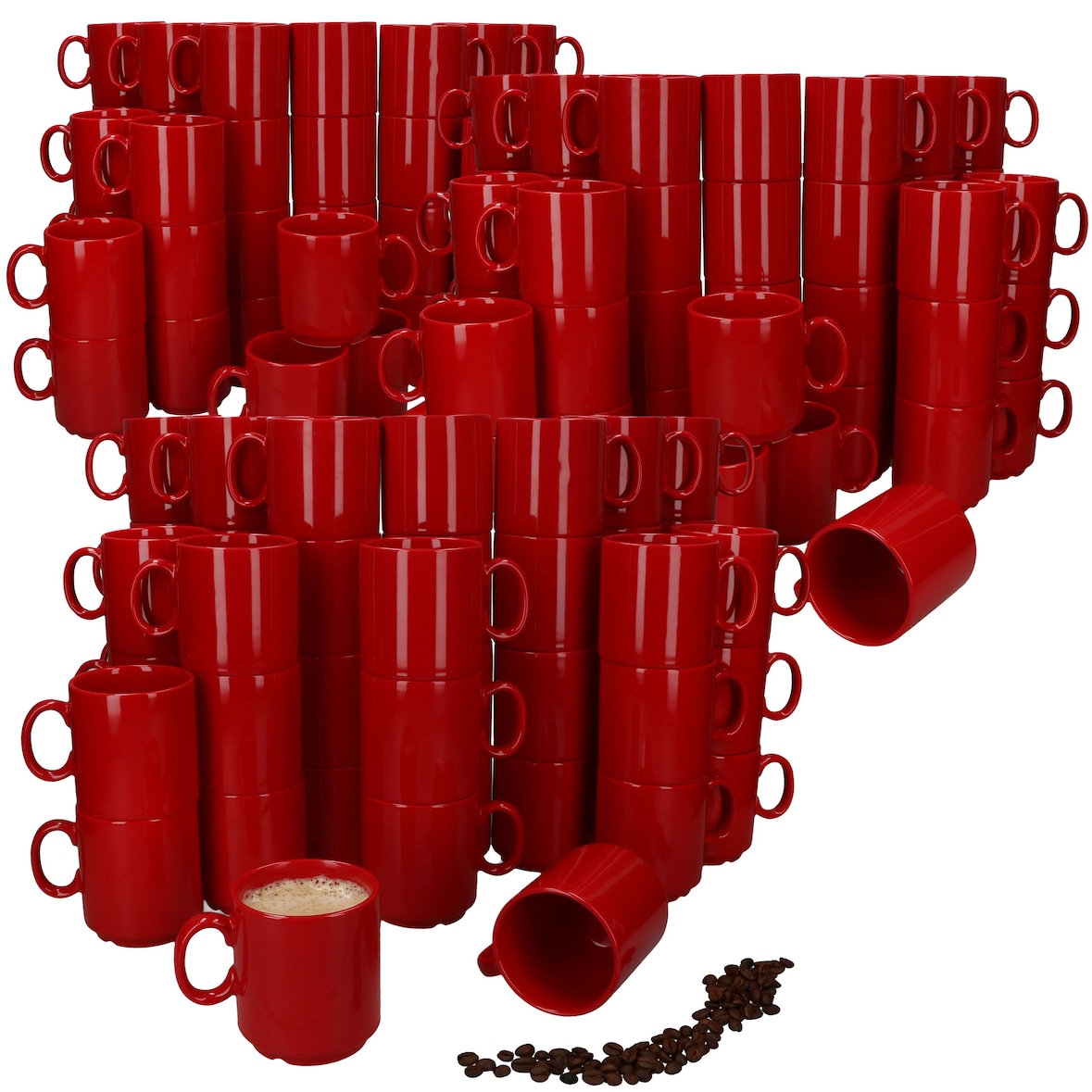 120er Set EVENT stapelbare Kaffeebecher ROT Porzellan 250 ml
