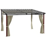 thumbnail of Gartenpergola mit Polycarbonatdach, Polyester-Vorhängen und Aluminium-Stahl-Rahmen, Beige, 345x300x215-255 cm