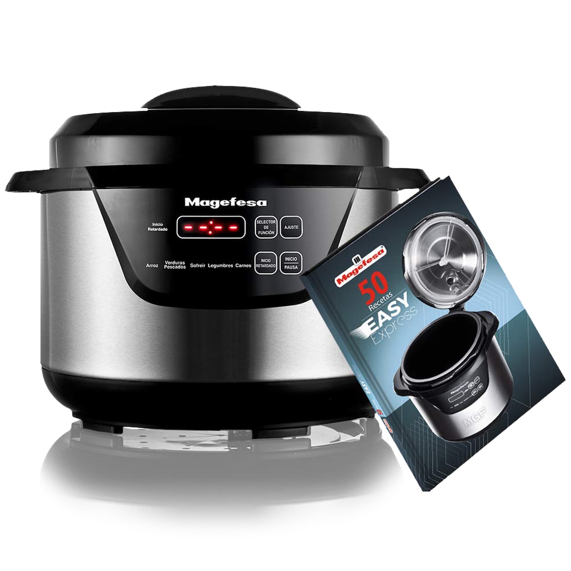 Magefesa Easy Express - Olla Express Programable Eléctrica Multifunción de 2L, 500W, Recipiente Extraíble Antiadherente, 6 Funciones Diferentes