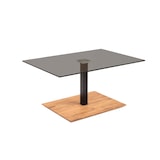 thumbnail of Vierhaus Couchtisch Platte Parsolglas grau, stufenlos höhenverstellbar, Metallteile schwarz, Bodenplatte Wildeiche Massiv geölt, rollbar