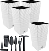 thumbnail of Prosperplast - Set aus 4 Blumentöpfen 7,2 L mit Einsatz 17x17x32,4 cm in Weiß mit 6-teiligem Gartengeräte-Set Rato