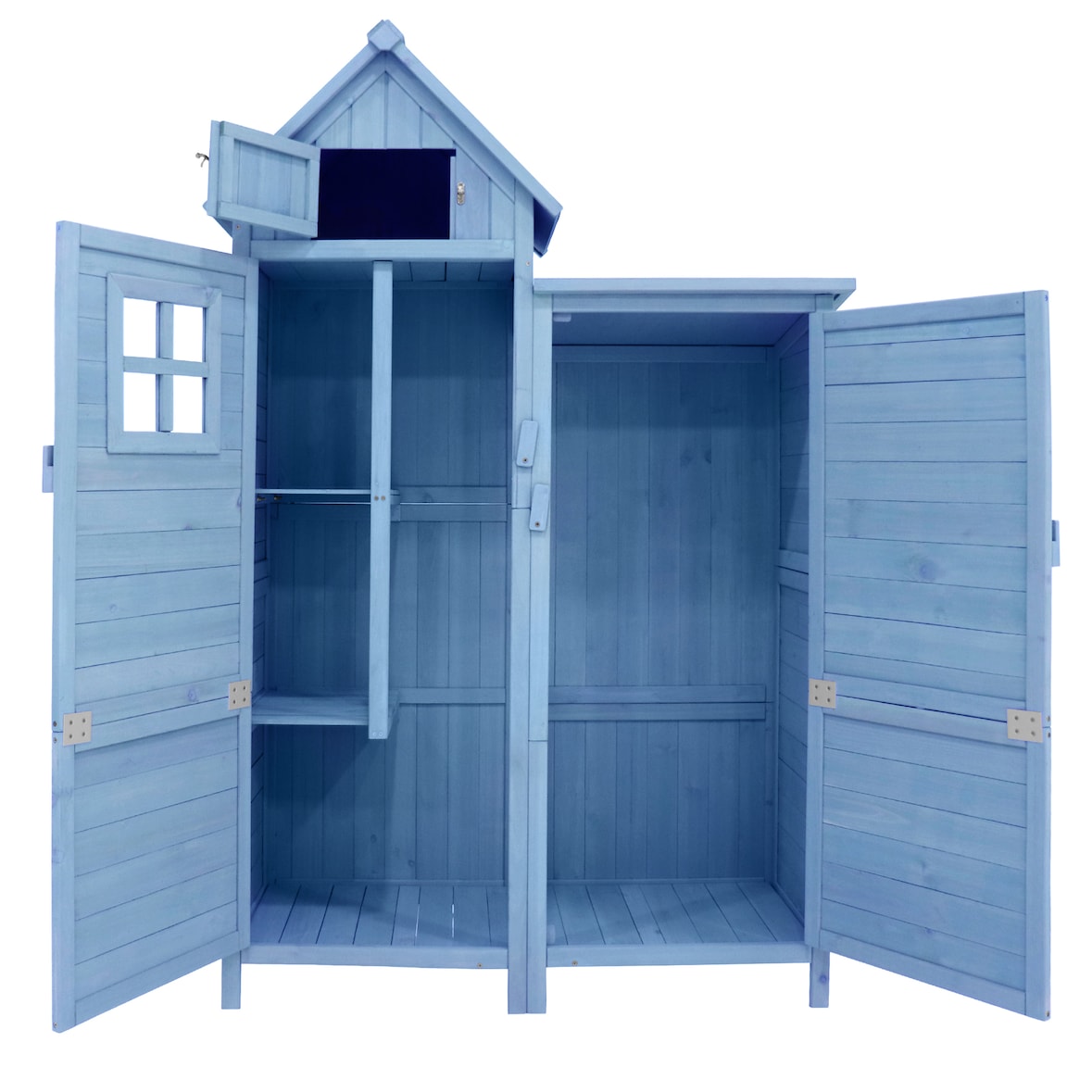 Merax Gerätehaus Gartenschrank Geräteschuppen Geräteschrank，118 x 54 x 173 cm, auch für kleine Gärten geeignet, Blau, PVC-Dach