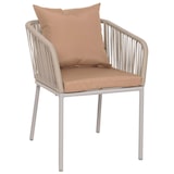 thumbnail of 2er-Set Gartenstuhl HWC-N41, Outdoor Armlehne, wetterfest Aluminium Seilgeflecht Rope ~ grau Kissen taupe