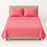 thumbnail of Benetton - Conjunto de cama de casal de 4 peças: lençol plano (240x280cm), lençol justo (160x200cm), 2 fronhas (50x85cm) 100% algodão rosa