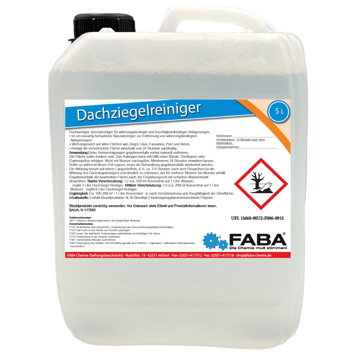 FABA Dachziegelreiniger Konzentrat, Dachziegel Reiniger  5 L