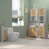 thumbnail of Columna de baño moderna mueble auxiliar de baño armario de baño con portarrollos de papel estantes ajustable y puerta de bambú 21x17x78 cm blanco