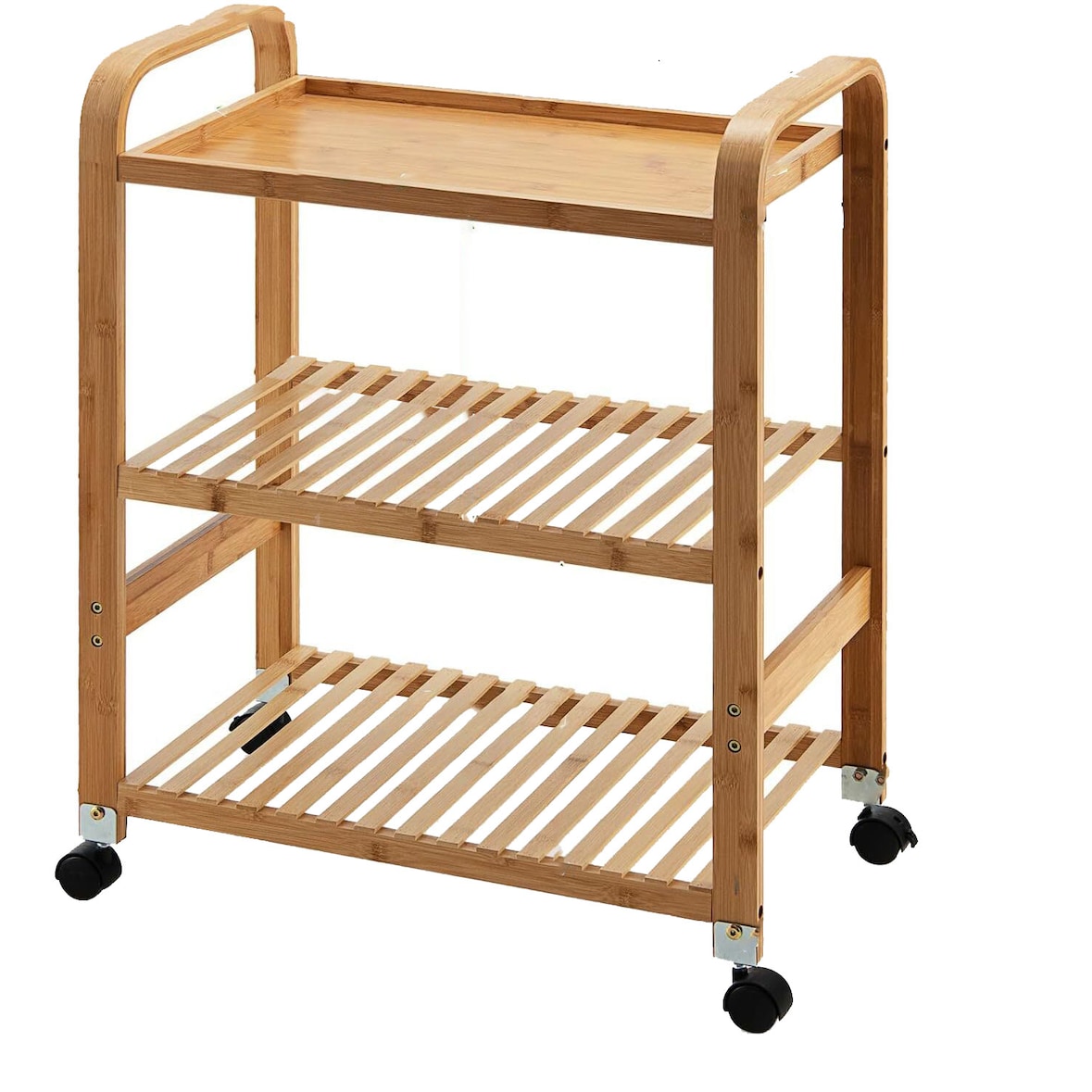 COSTWAY Bamboo Carrito de servicio en ruedas, Carrito de cocina con 3 estantes y manijas, Estante de almacenamiento con ruedas extraíbles