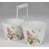 thumbnail of Doppel Übertopf Metall Holzhenkel Print Blumenkübel Pflanzenbox Gartendekoration