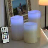 thumbnail of LED Kerzenset Echtwachs Farbwechsel Fernbedienung Timer D: 7,5cm creme 3er Set