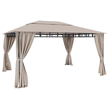 Gazebo Da Giardino 3x4 M Con Tende Laterali Richiudibili Struttura In Acciaio Robusto Copertura Impermeabile 180 g/m² 4 Teli Laterali Esterno Ecrù