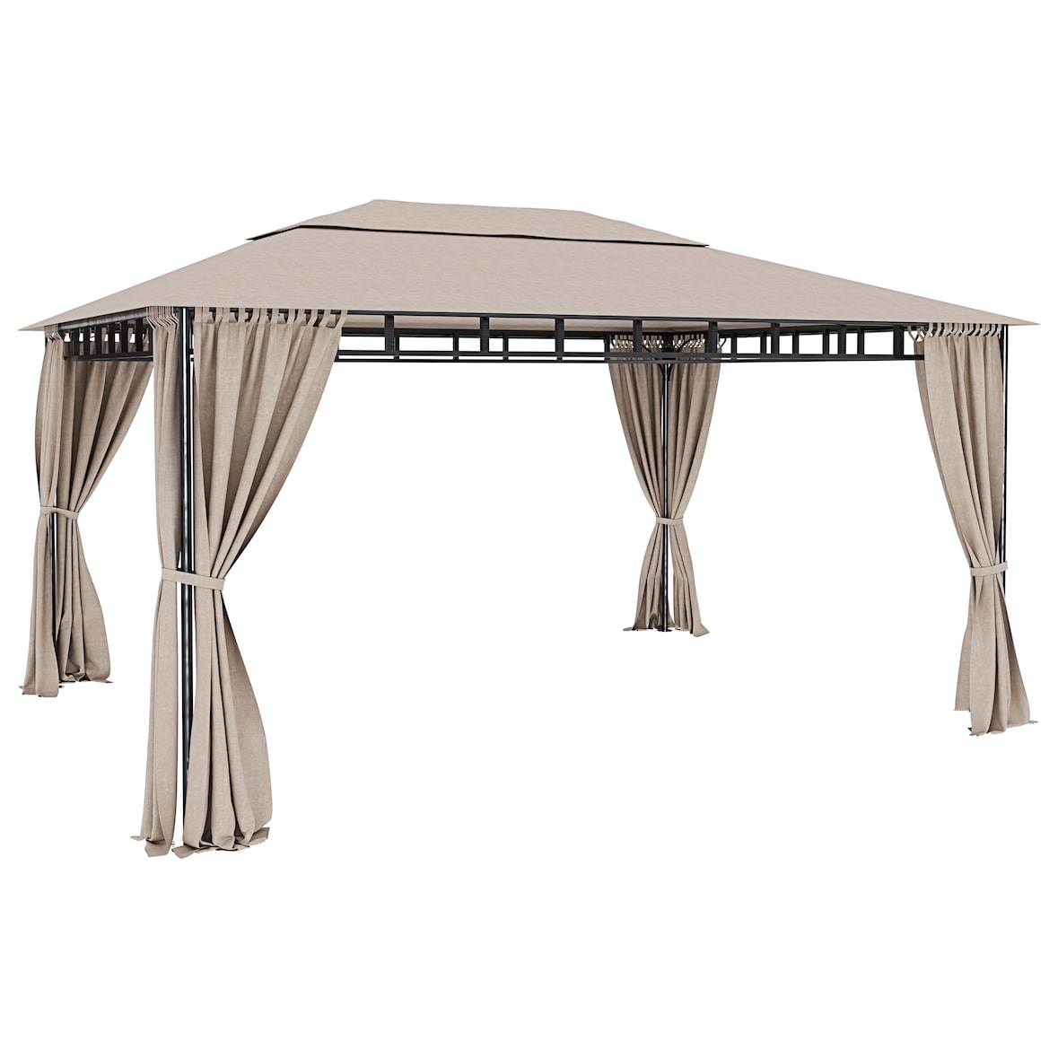 Gazebo Da Giardino 3x4 M Con Tende Laterali Richiudibili Struttura In Acciaio Robusto Copertura Impermeabile 180 g/m² 4 Teli Laterali Esterno Ecrù