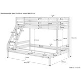 thumbnail of Doppel-Etagenbett 140x200 und 90x200 Erwachsenen-Stockbett Kiefer Massivholz natur V-60.18-09-14 Rollrost inkl.