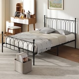 thumbnail of Einzelbettgestell 140x200 Metallbett Stahlrahmen stabil 150kg belastbar Kopfteil Muster Anti-Rutsch Anti-Lärm Bettgestell für Gästezimmer Schwraz