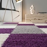 thumbnail of Teppich Schlafzimmer Hochflor Karo Samtweich Waschbar Strapazierfähig Wohnzimmer Pflegeleicht Violett 80x150 cm – RHEIN von Kadima Design