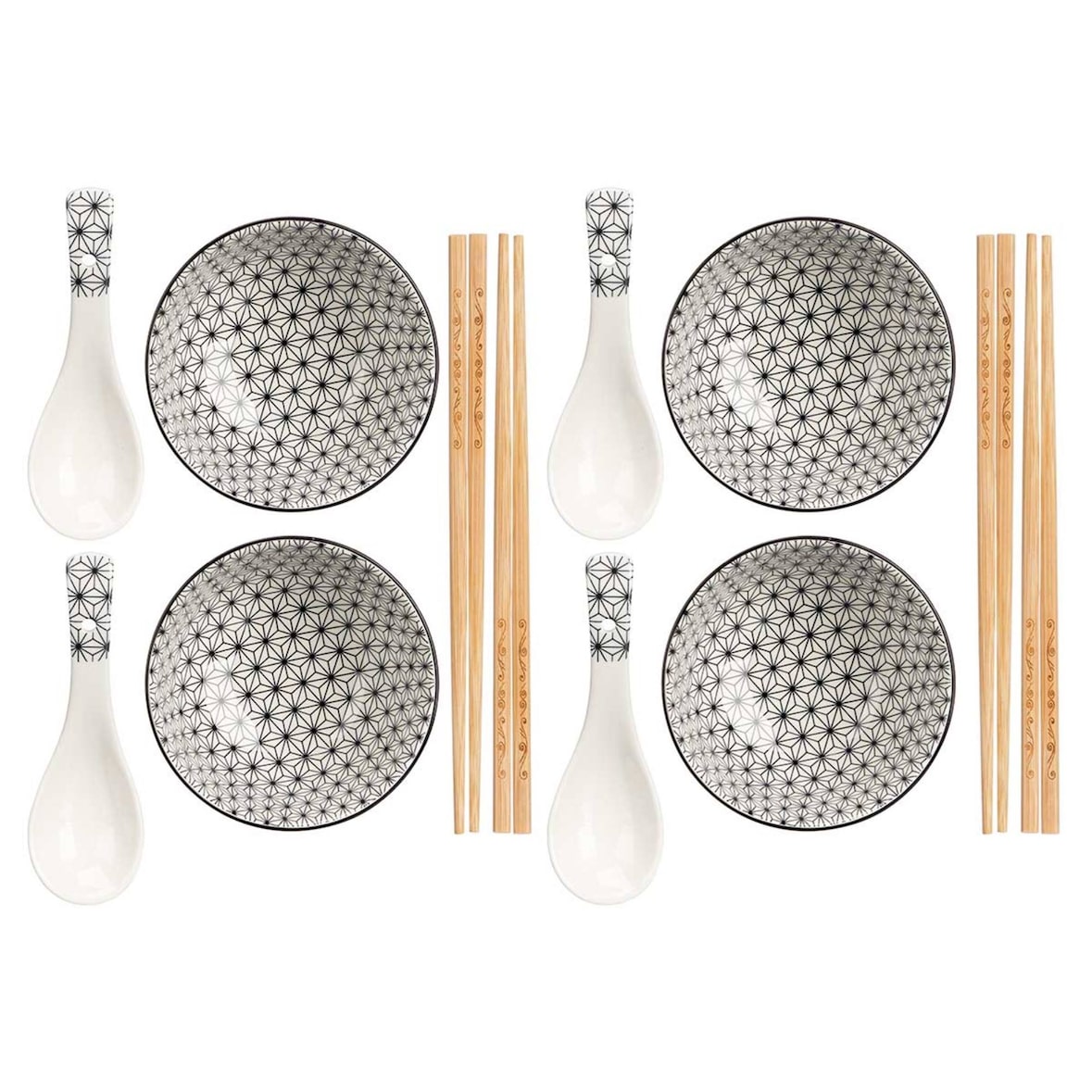 San Ignacio KINVARA - Set para Sushi 12 piezas en Bambú y Cerámica Blanco