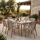 thumbnail of Set de comedor de jardín con mesa rectangular 140x85 cm y 6 sillas con reposabrazos en textilene resistente para terraza exterior David+Victoria-taupe