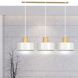 thumbnail of Sospensione Nordica 3 Luci Surya In Acciaio Bianco E Legno