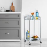 thumbnail of Relaxdays Servierwagen rund, Barwagen mit 2 Etagen, Stahl, verspiegelte Ablagen, Teewagen mit Rollen, 75 x 50 cm, silber