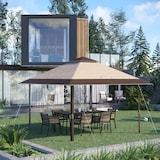 thumbnail of Tenda Dobrável 3,85x3,85 m Tenda de Jardim com Telhado Duplo Altura Ajustável para Festas Casamentos Cáqui e Café