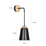 thumbnail of Applique 1 Luce Lancillotto A Cono In Acciaio Nero E Legno Naturale