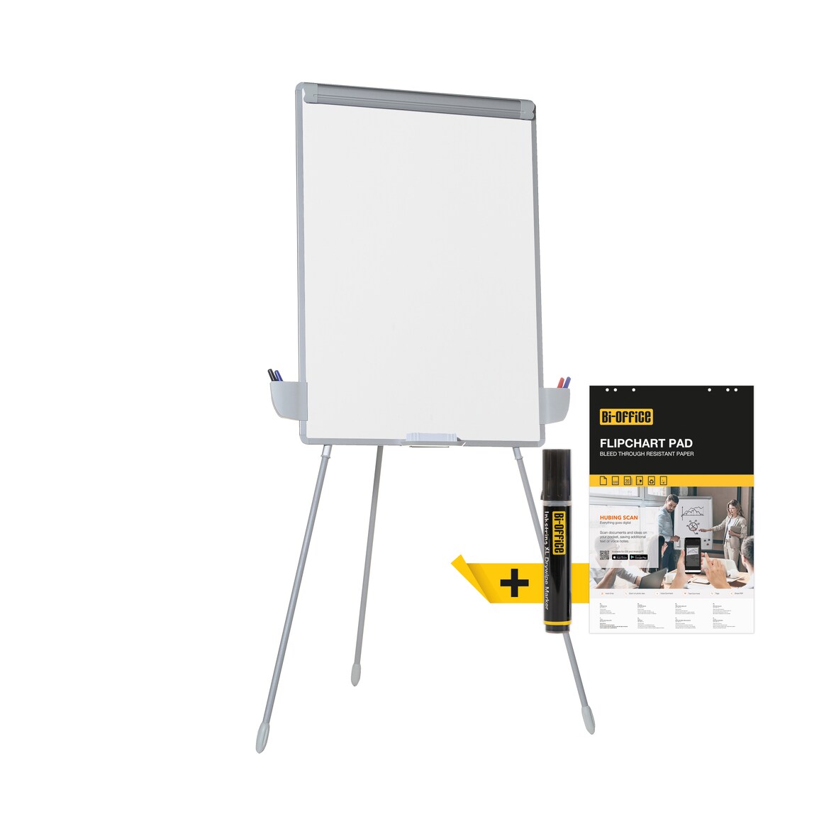 Bi-Office Caballete de Trípode Station 200 - Superfície Magnética, Marcro Gris, 70 x 100 cm