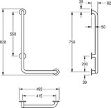 thumbnail of KWC Winkelgriff, CONTINA, Edelstahl, Winkel 90 Grad, Ausf. Re, 493x828x82 mm