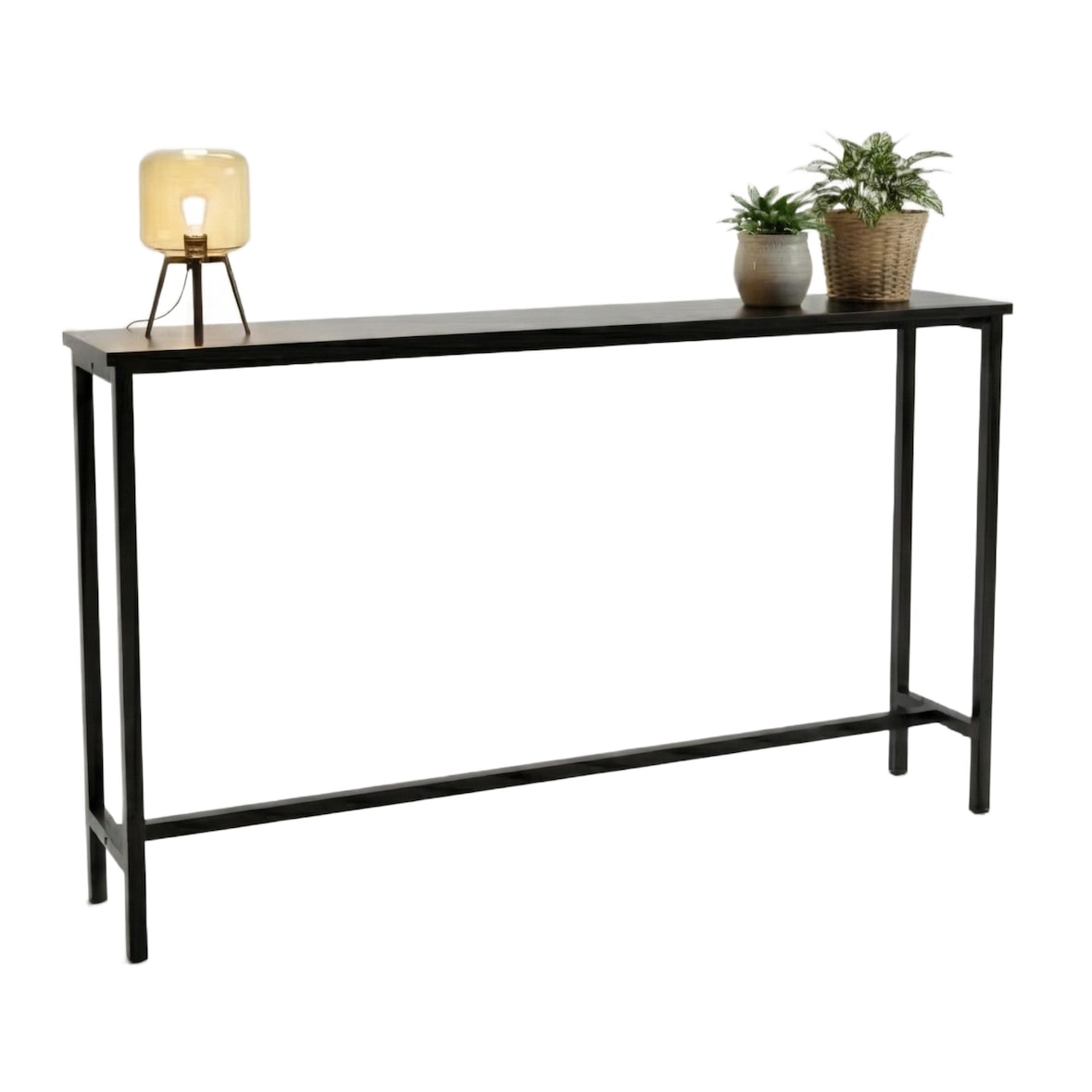 IvoQ Smalle Sidetable Industrieel - Wandtafel - Zwart Metaal & Hout - 120x20x65 cm