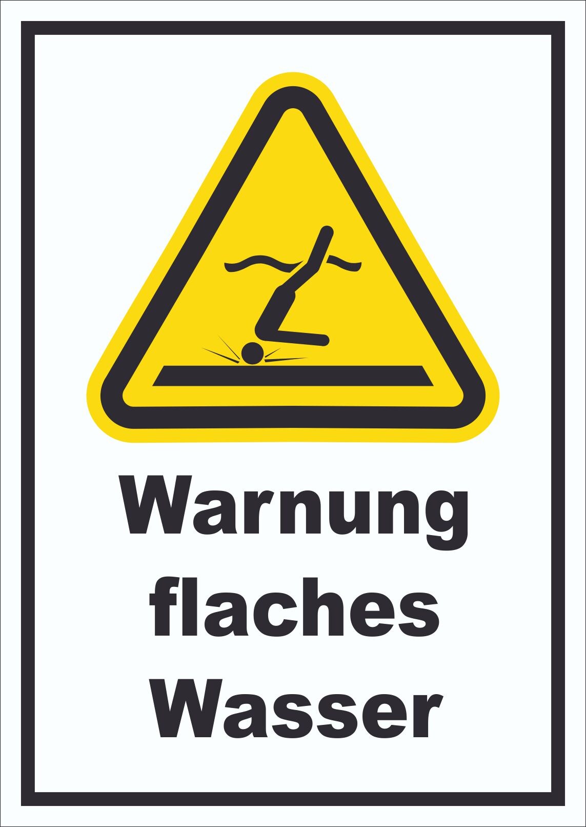 Schild Warnung flaches Wasser A6 Rückseite selbstklebend