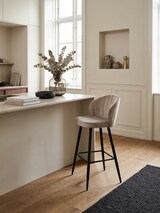 thumbnail of Barhocker Samt Beige Hocker mit Lehne 56x102,5x52,5 cm, Küchenhocker Skandinavisch Stoff / Metall 110 kg, Design Barstuhl Tresenhocker, Bistrohocker