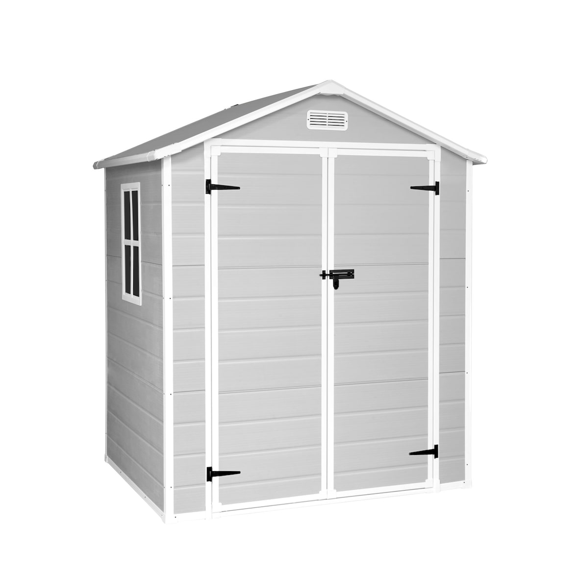 Wasabi - Cobertizo de Jardín en Resina Aqua 2.6 con ventana - Incluye el suelo - Gran puerta doble - Gris Blanco