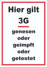 thumbnail of Hier gilt 3G Hinweis Schild mit Text hochkant A2 Rückseite selbstklebend