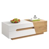 thumbnail of Moderner Couchtisch 120x50x37 cm, Schiebemechanismus, Stauraum, Schubladen, MDF, Weiß + Holzfarbe, Wohnzimmer Tisch