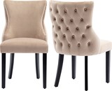thumbnail of Esszimmerstuhl Set 2 Samt Beige 50x41x91 cm mit Rückenlehne, Knopfsteppung, Massivholzgestell, stabiler Vierfußstuhl für Küche