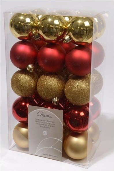 Weihnachtsbaumkugeln bruchfest Ø 6 cm 30 Stück rot/gold matt/glitter
