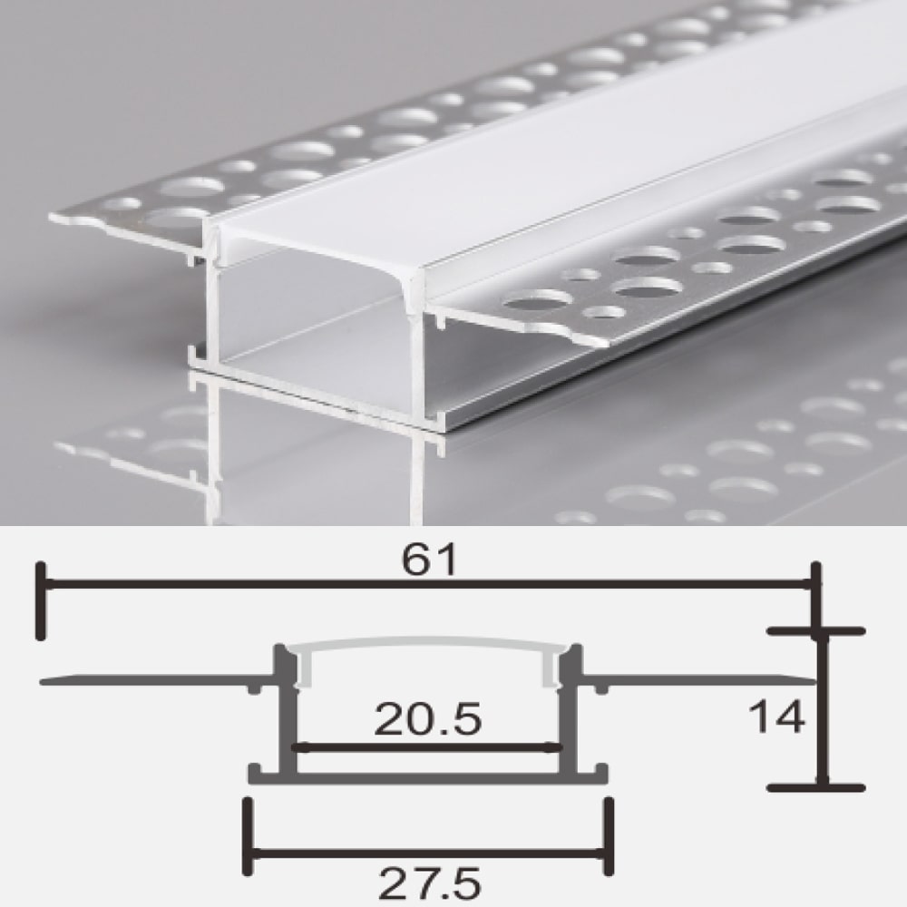 2m LED Alu Profil Unterputz Rigips Trockenbau Schiene Kanalprofil mit Milchglas Abdeckung Kanal System für LED-Streifen Profil P