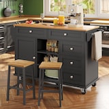 thumbnail of Küchenwagen Servierwagen 134x46x92 cm mit 5 Schubladen und Türen, verstellbarer Einlegeboden, Rollen und Standfüße, Schwarz MDF