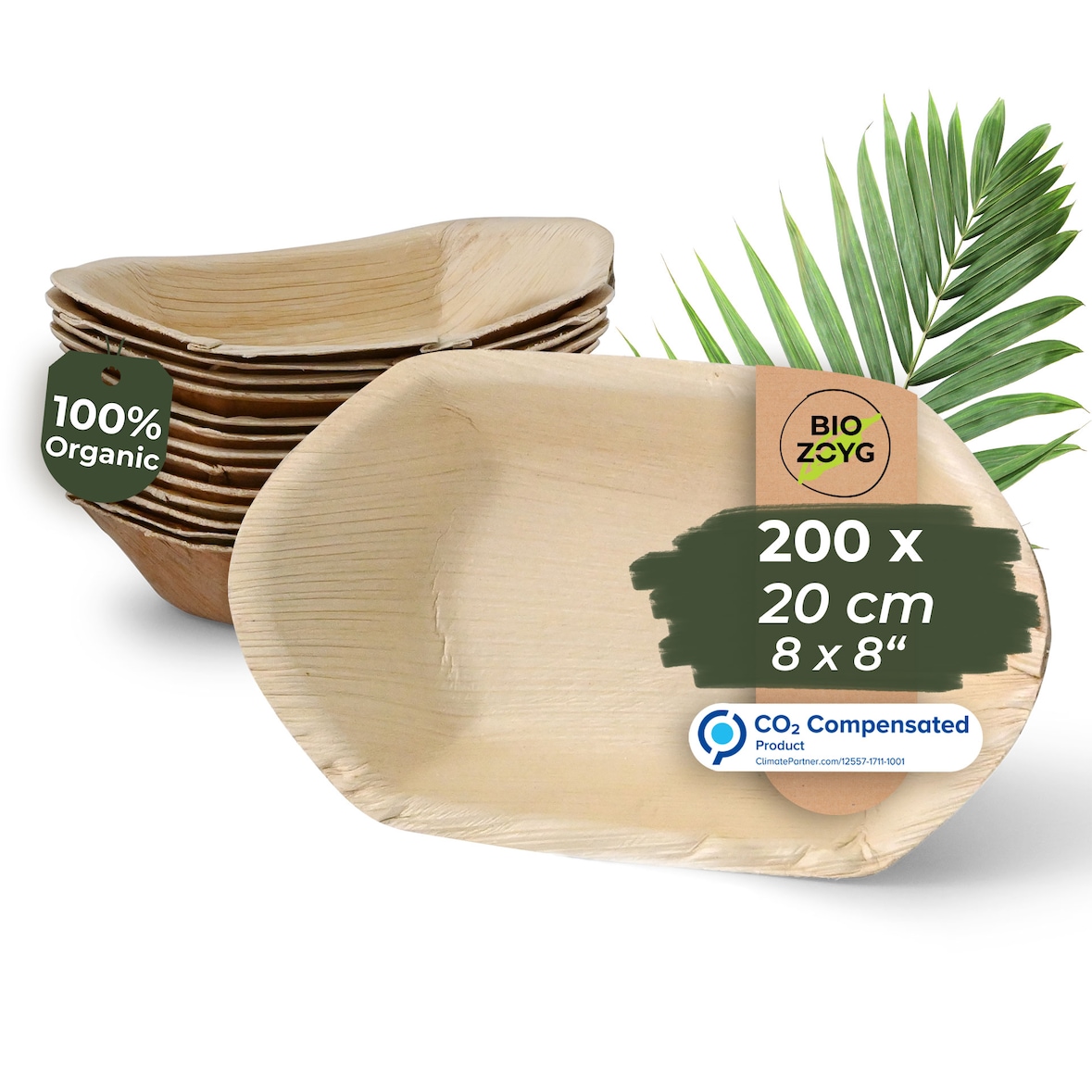 BIOZOYG 200 Stück Einwegschale 20cm Palmblattschale Schiffchenform Einweggeschirr Palmblatt Boot biologisch abbaubar biologisch kompostierbar