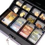 thumbnail of HMF Geldkassette abschließbar, Kasse mit 8 Münzfächern und 4 Geldscheinmulden, 30 x 24 x 9 cm, schwarz