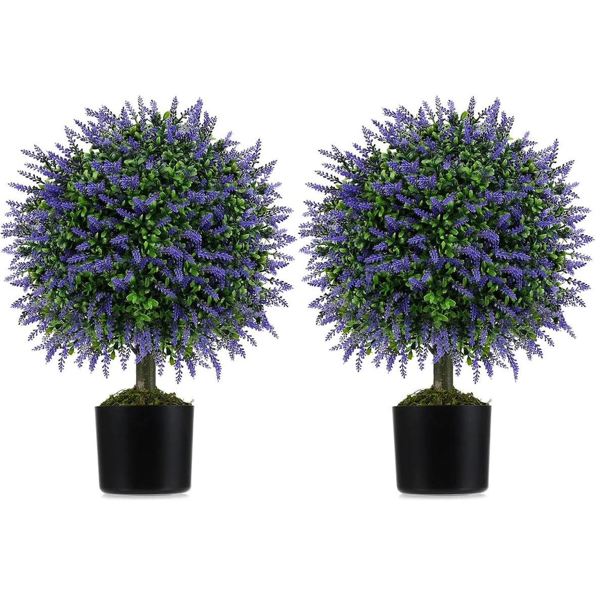COSTWAY 2 Kunstplanten, 58 cm, Buxus met Lavendelbomen in Paars en Bladeren, Kunstboom met Pot