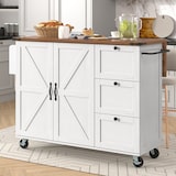 thumbnail of Kücheninsel Servierwagen Beige 140x73x93 cm mit klappbarer Arbeitsplatte, 3 Schubladen, Schrank mit Türen, 5 Rollen mit Feststellern