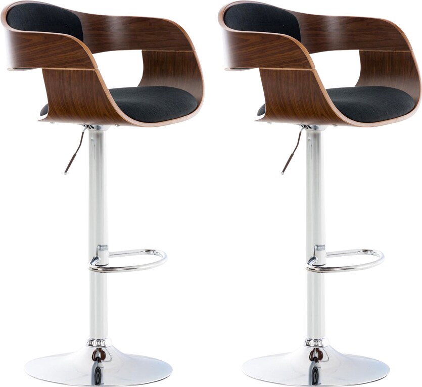 2er Set Barhocker NADAN - Stoff Walnuss/schwarz 50x48x88 cm | Barstuhl Höhenverstellbar Mit Lehne Drehbar Tresenhocker Tresenstuhl Kneipenhocker