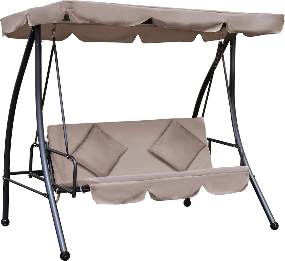 Outsunny Columpio Balancín Jardín de 3 Plazas Convertible en Cama con Techo Ajustable Cojín y Almohadas para Balcón Terraza Carga 340 kg 200x125x170cm
