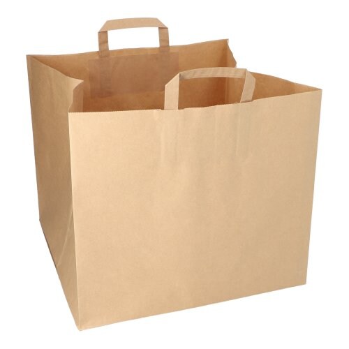 100 Tragetaschen, Papier XXL 33 cm x 37 cm x 34,5 cm braun mit Tragegriff