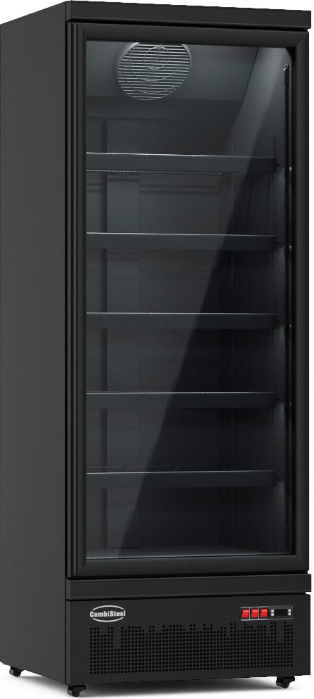 Kühlschrank RHINO auf Rollen | 1x Glastür + LED | 600 Liter, HxBxT 199,7x75x71cm | 0/+10°C | Schwarz + CHEFGASTRO Geschirrtuch