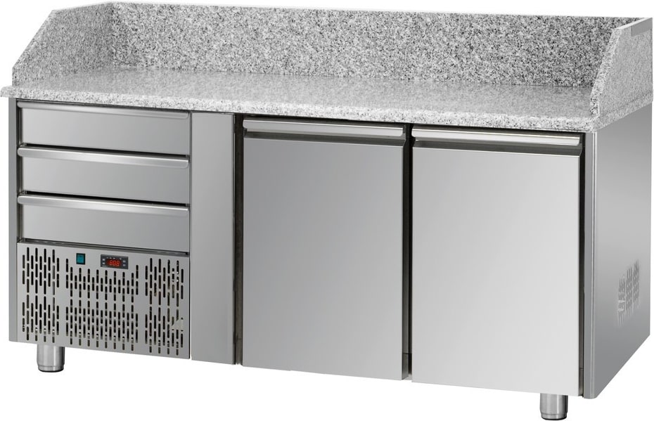 Tecnodom Pizza Counter 2 Türen GN 1/1 Motor Gruppe SX 3 neutrale Schubladen und Granit-Top