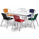 thumbnail of Sedie colore blu in alluminio curvato con intreccio. Arredo impilabili per terrazze, interni ed esterni di bar, ristoranti e caffetterie.