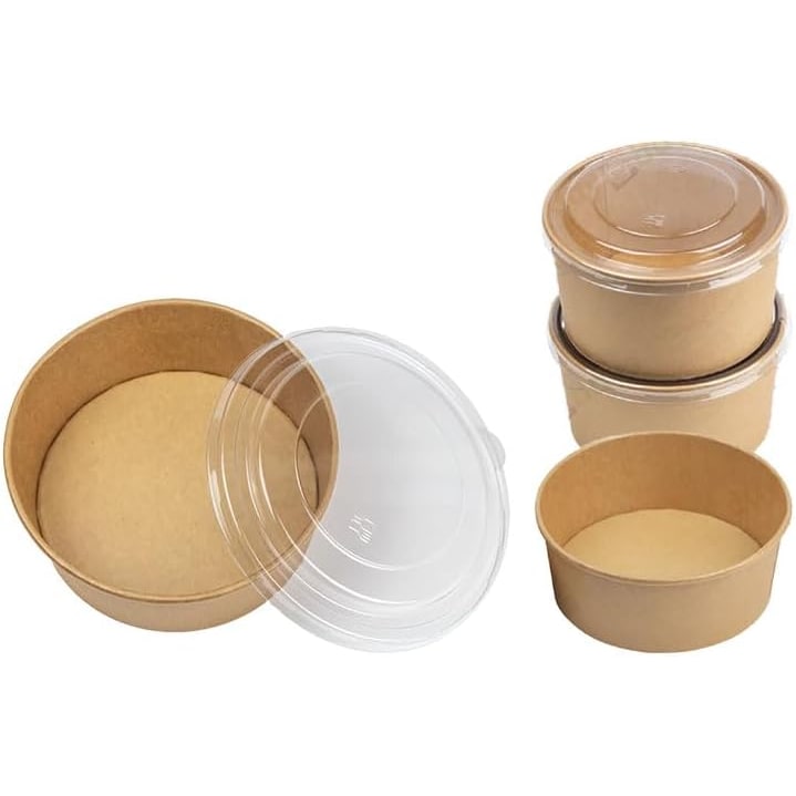 50 Stück Salatschalen mit Deckel Kraftpapier Schalen - 1300 ml - 50 Stück