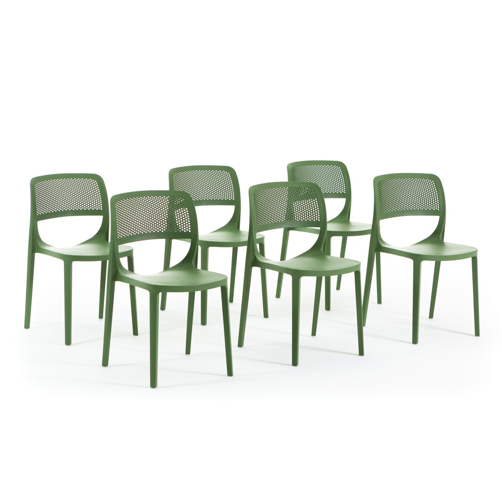 Set de 4 sillas de resina con fibra de vidrio, diseño clásico, apilables para exterior, jardín, bar, restaurante o cocina – Erika – Tórtola